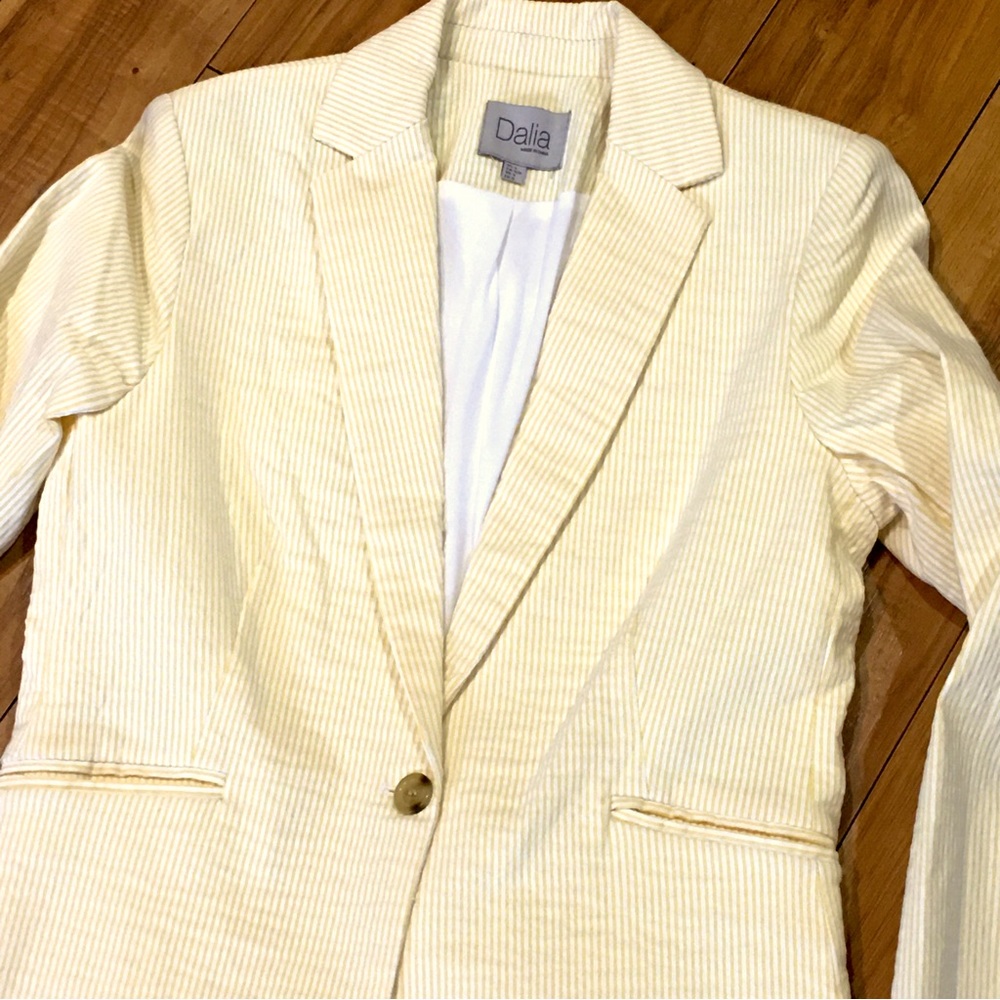 Pinstriped yellow white blazer jacket coat summer railroad stripes Dal…